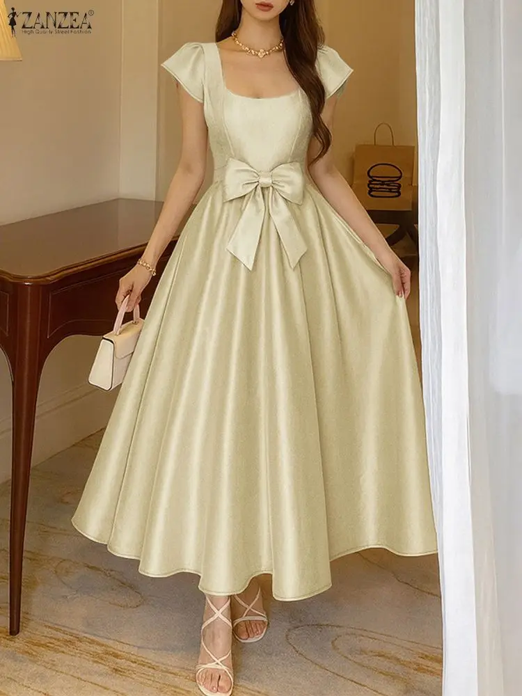 Women'S Fashion Umbrella - ชุดเดรสยาวผ้าซาตินสำหรับผู้หญิง ดีไซน์หรูหรา แบรนด์ ZANZEA ปี 2025