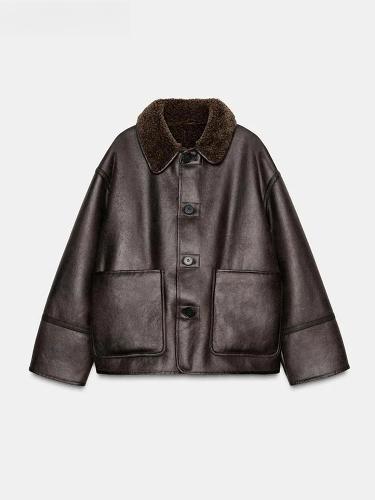 Women'S Fashion Utility Jacket - เสื้อแจ็คเก็ตแฟชั่นสองด้านแบบเรียบสำหรับผู้หญิง ปกเสื้อแบบปกเชิ้ต ติดกระดุมแถวเดียว แขนยาว เสื้อโค้ท ฤดูใบไม้ร่วง