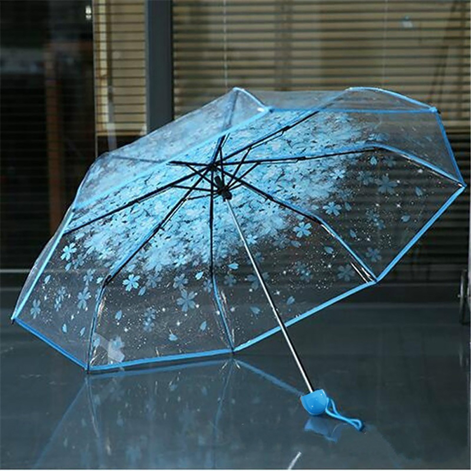 Women'S Fashion Umbrella - ซากุระร่มพับใส ลายดอกเชอร์รี่ ร่มโดมใส 3 พับ แบบพกพา