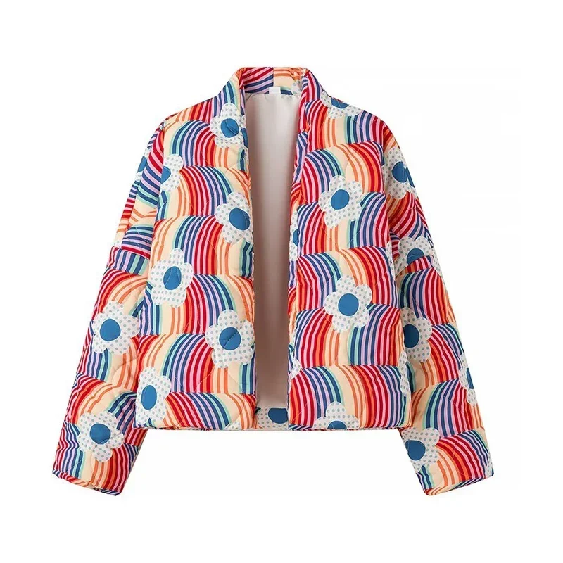 Women'S Fashion Quilted Jacket - แฟชั่นพิมพ์Quilted Coatsสําหรับผู้หญิง2023ฤดูใบไม้ร่วงเสื้อสเวตเตอร์ถักแขนยาวเสื้อฝ้ายOuterwearสุภาพสตรีเสื้อลําลอง