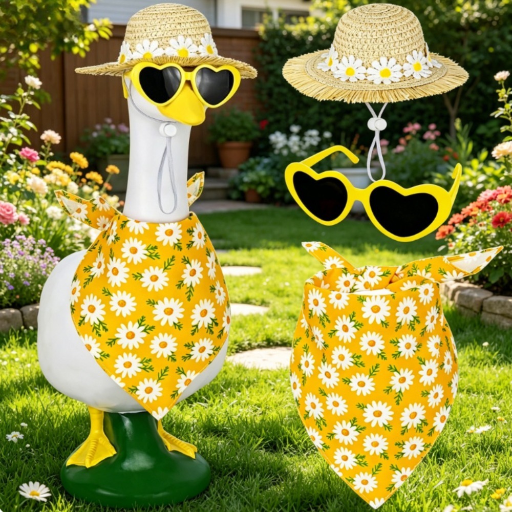 Straw Hat Summer - ชุดหมวกฟางและผ้าพันคอสำหรับตกแต่งสวน Lawn Goose Summer Accessories (ไม่รวมห่าน)