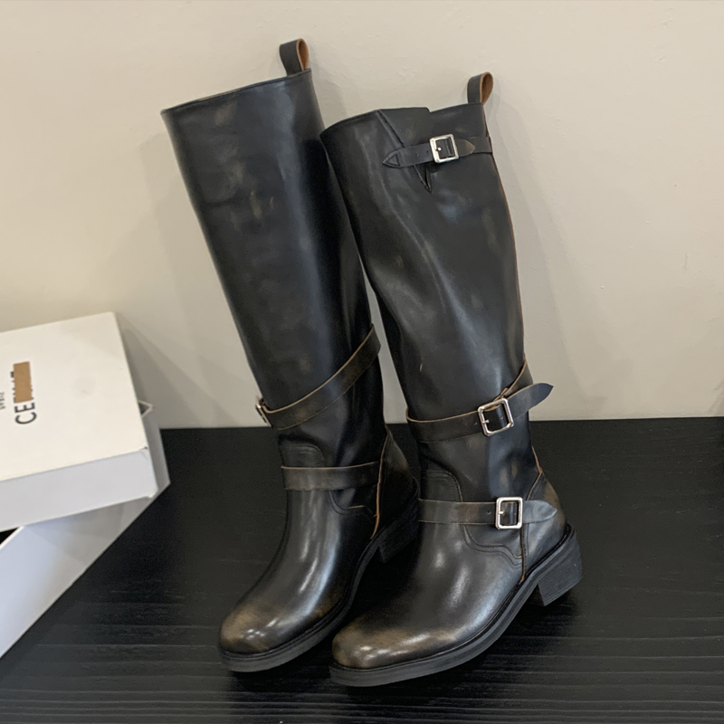 Women'S Fashion Knee High Boots - รองเท้าบูทผู้หญิง Eilyken แบบสูงถึงเข่า ดีไซน์ต่อสี แต่งหัวเข็มขัด แฟชั่นหัวมน