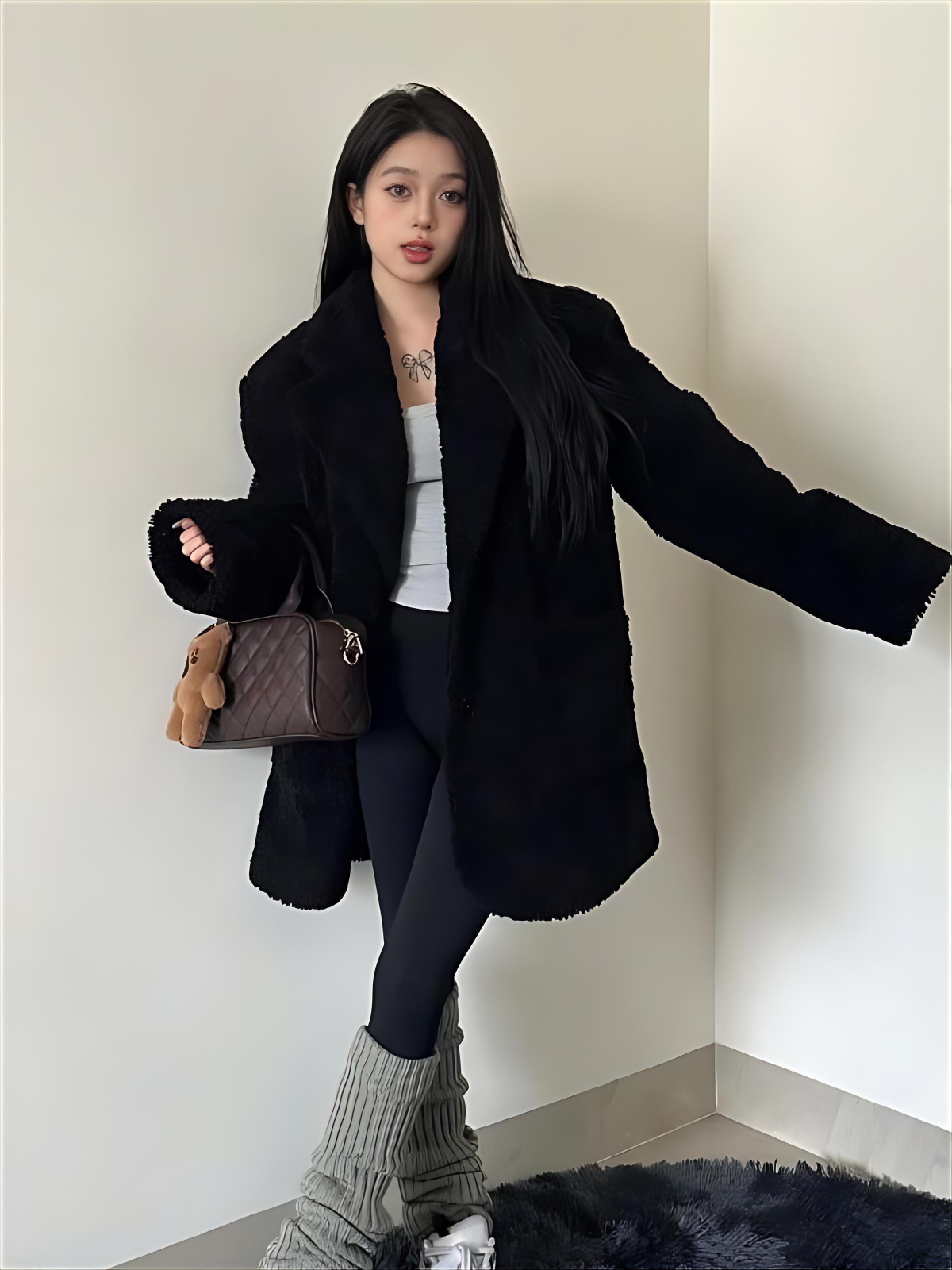 Women'S Fashion Utility Jacket - เสื้อแจ็คเก็ตขนแกะสำหรับผู้หญิง สไตล์สปริง ทรงเข้ารูป แฟชั่นลำลอง ลายย้อนยุค ดีไซน์เกาหลี