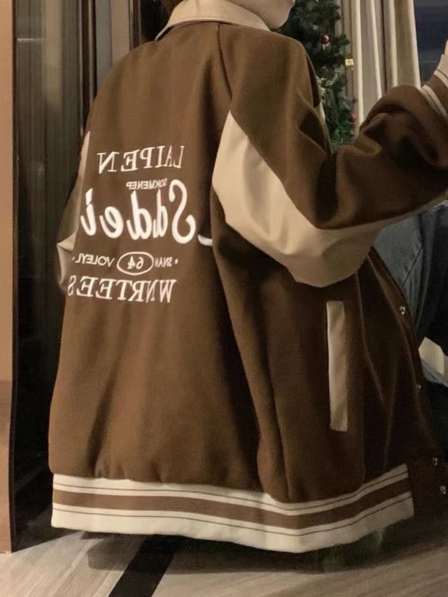 Women'S Fashion Utility Jacket - เสื้อแจ็คเก็ตเบสบอลสำหรับผู้หญิง ตัวอักษร Y แฟชั่นฤดูใบไม้ร่วง คอตั้ง ทรงโอเวอร์ไซส์