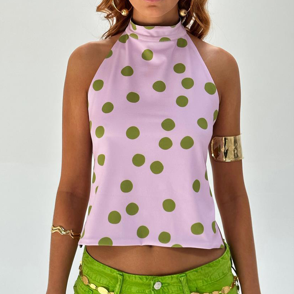 Women Fashion Necktie - เสื้อกั๊กฤดูร้อนแฟชั่นสำหรับผู้หญิงสไตล์ Y2K ปิดด้วยกระดุม คอเปิด โชว์สะดือ ไร้แขน