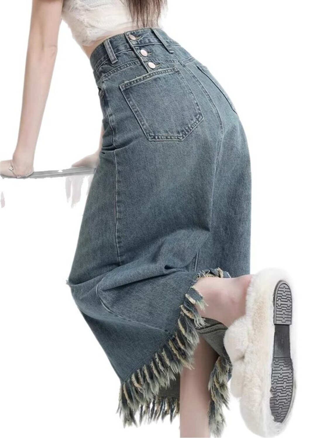 Denim Shorts Women - กระโปรงยีนส์เอวสูงทรงวินเทจสำหรับผู้หญิง พร้อมกางเกงซับในในตัว ผ่าข้าง กระโปรงสั้น