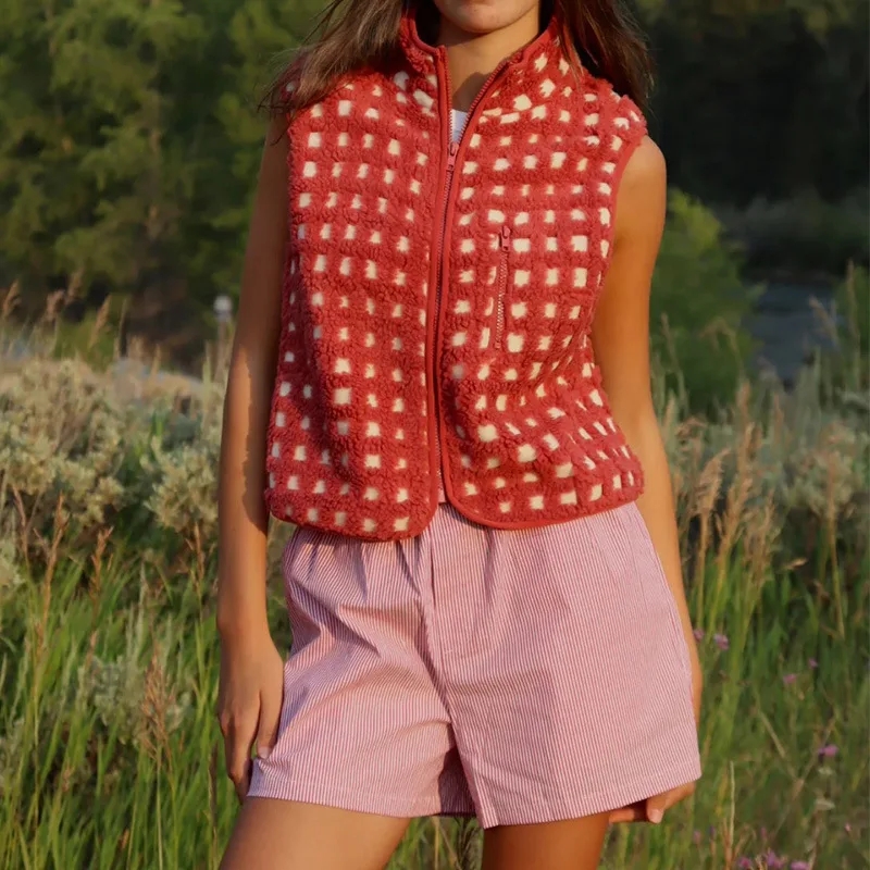 Women'S Fashion Quilted Jacket - เสื้อกั๊กขนแกะสำหรับผู้หญิง รุ่นใหม่ สไตล์ลำลอง แจ็คเก็ตแขนกุด คอตั้ง ซิปหน้า