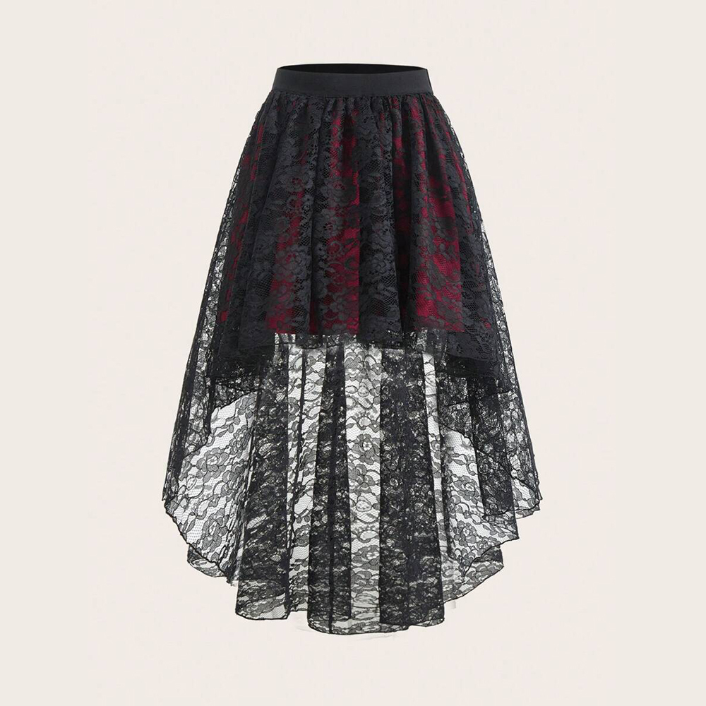 Women'S Fashion Umbrella - Plus ขนาด Gothic Elegant ผู้หญิงกระโปรงลูกไม้ด้านหน้าสั้นหลังยาวแฟชั่นไม่สม่ําเสมอ Hem