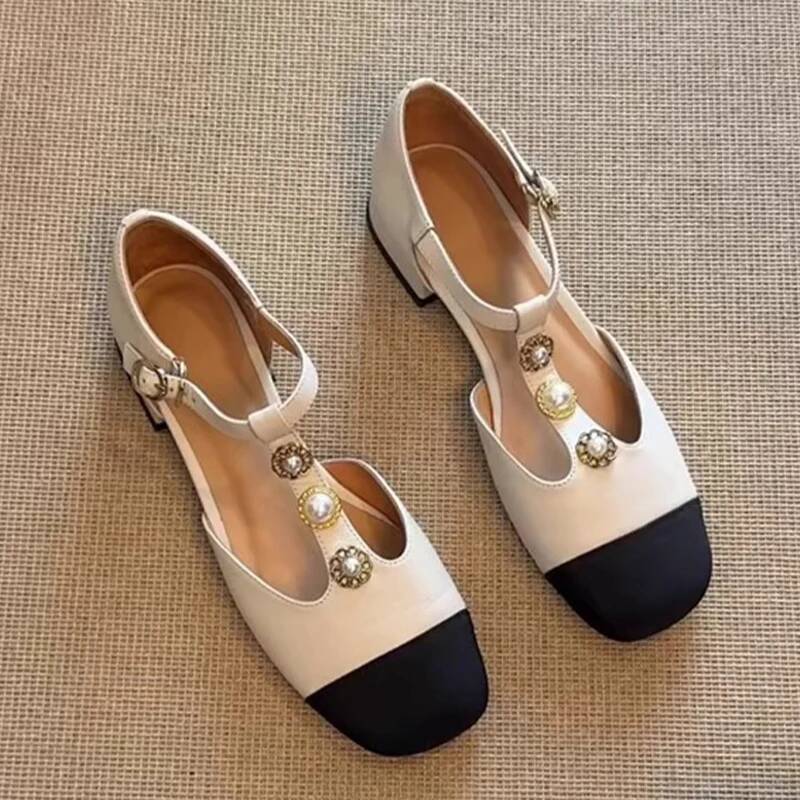 Women Fashion Designer - รองเท้าส้นสูงหัวเหลี่ยมสำหรับผู้หญิง รองเท้าแฟชั่นฤดูร้อน ดีไซน์ใหม่ รองเท้าปาร์ตี้แบบมีหัวเข็มขัด รองเท้าส้นสูงผู้หญิง
