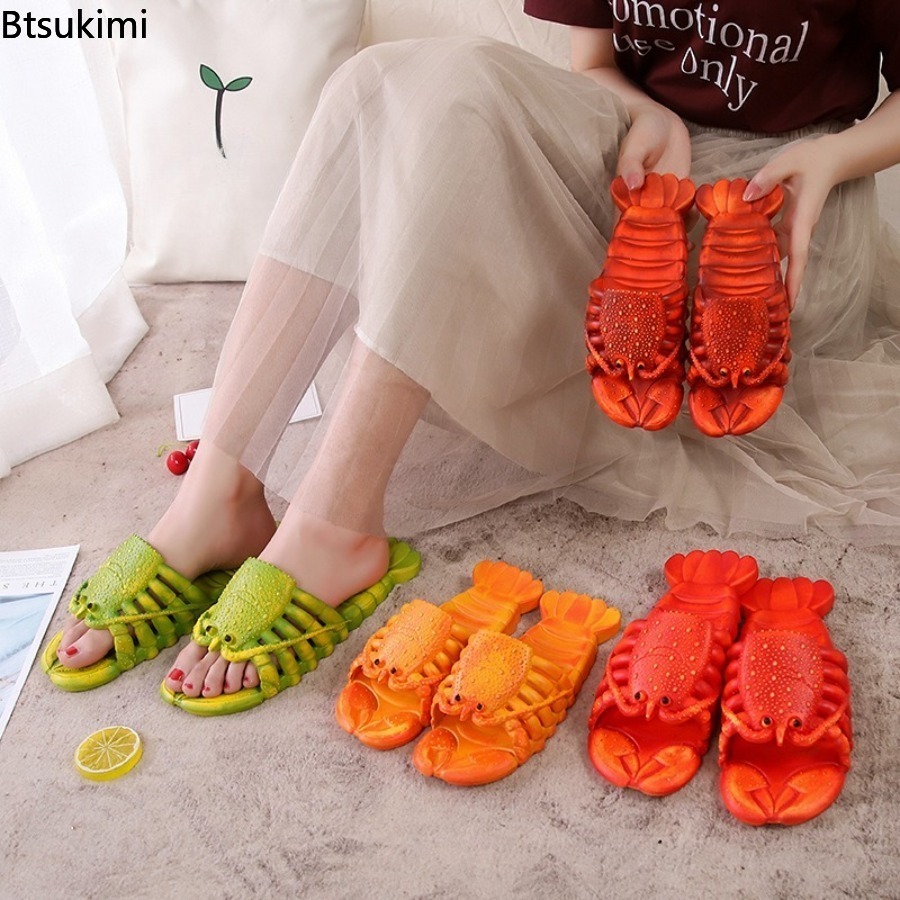 Women'S Fashion For Summer 2026 - รองเท้าแตะลายการ์ตูนกุ้งมังกรสุดเท่ รุ่นใหม่ประจำปี 2026 สำหรับฤดูร้อน พื้นนุ่มทำจาก PVC
