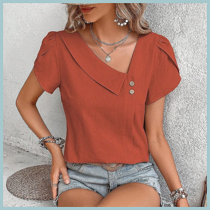 Women'S Fashion Tops - เสื้อเบลาส์สีพื้นสไตล์วินเทจสำหรับผู้หญิง ประจำฤดูร้อนปี 2024 เสื้อทรงเข้ารูปลำลองสวยหรู แฟชั่นเสื้อเชิ้ตสำหรับวัยรุ่น