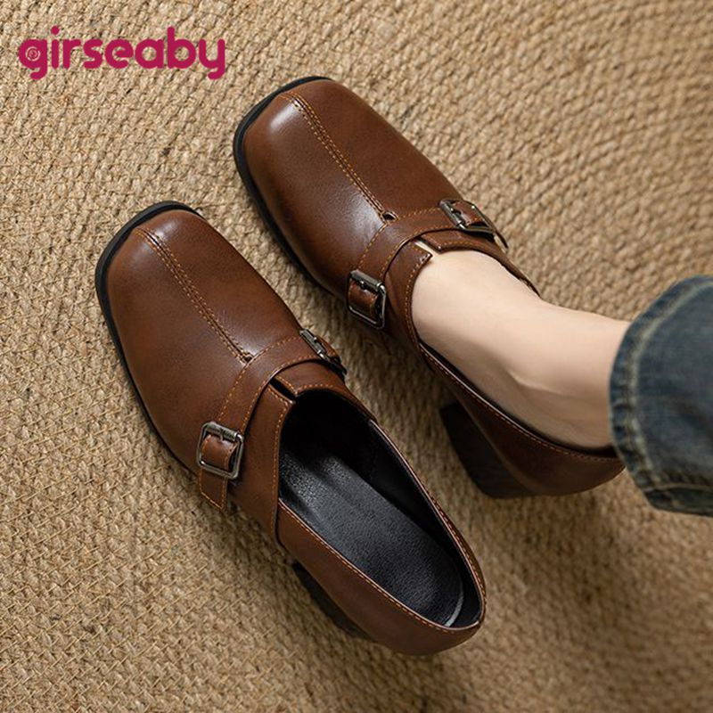 Women Fashion Designer - Girseaby Vintage ผู้หญิงปั๊มสแควร์ Toe รองเท้าส้นสูง Slip