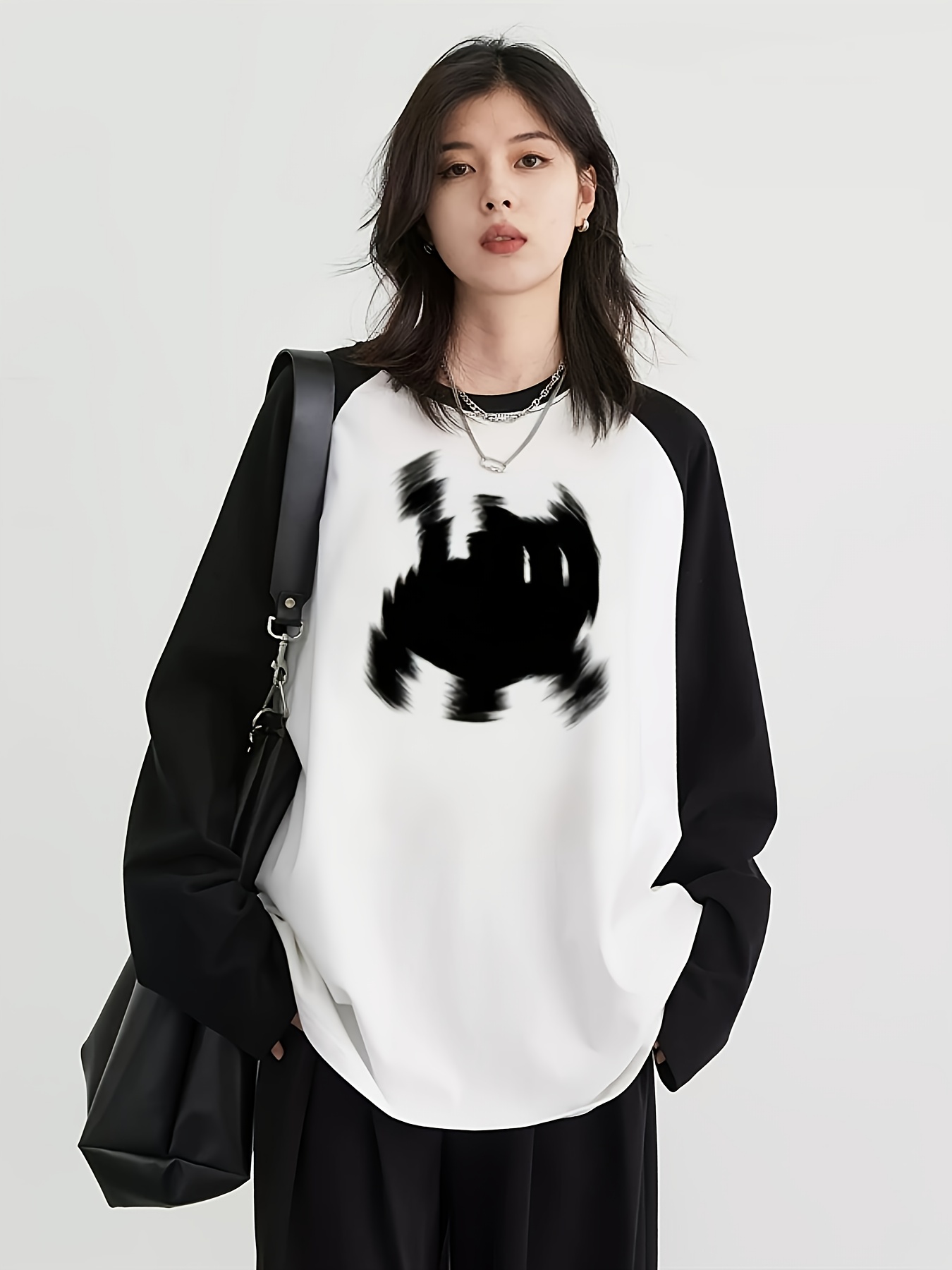 Women'S Fashion Tops - เสื้อยืดแขนยาวทรงแร็กแลนสำหรับผู้หญิง Y2K ลายกราฟิกแมวน่ารัก ทรงหลวม คอกลม เสื้อลำลองสำหรับฤดูใบไม้ผลิ/ฤดูใบไม้ร่วง
