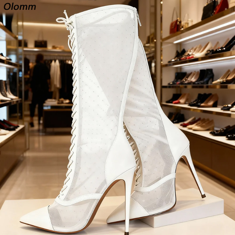 รองเท้าบูทตาข่ายโปร่งแสง Olomm - Women'S Fashion Knee High Boots บทวิจารณ์และราคา