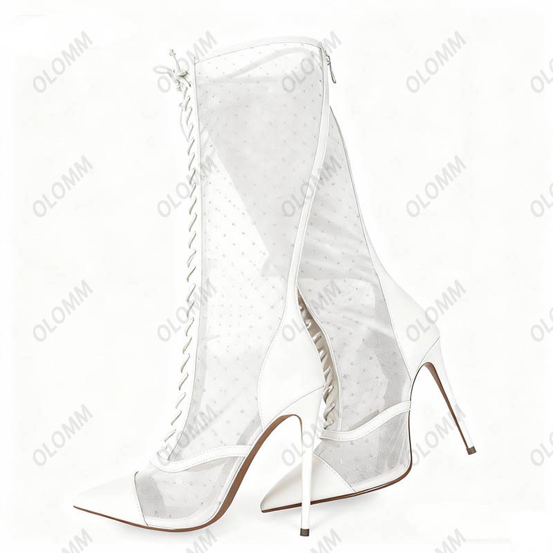 รองเท้าบูทตาข่ายโปร่งแสง Olomm - Women'S Fashion Knee High Boots บทวิจารณ์และราคา