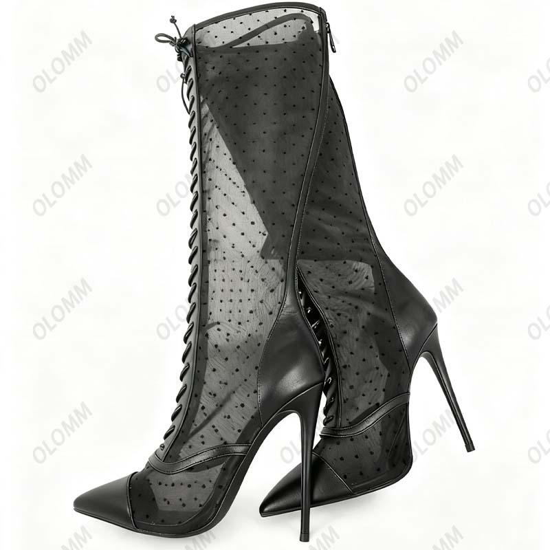 รองเท้าบูทตาข่ายโปร่งแสง Olomm - Women'S Fashion Knee High Boots บทวิจารณ์และราคา