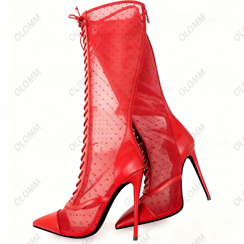 รองเท้าบูทตาข่ายโปร่งแสง Olomm - Women'S Fashion Knee High Boots บทวิจารณ์และราคา
