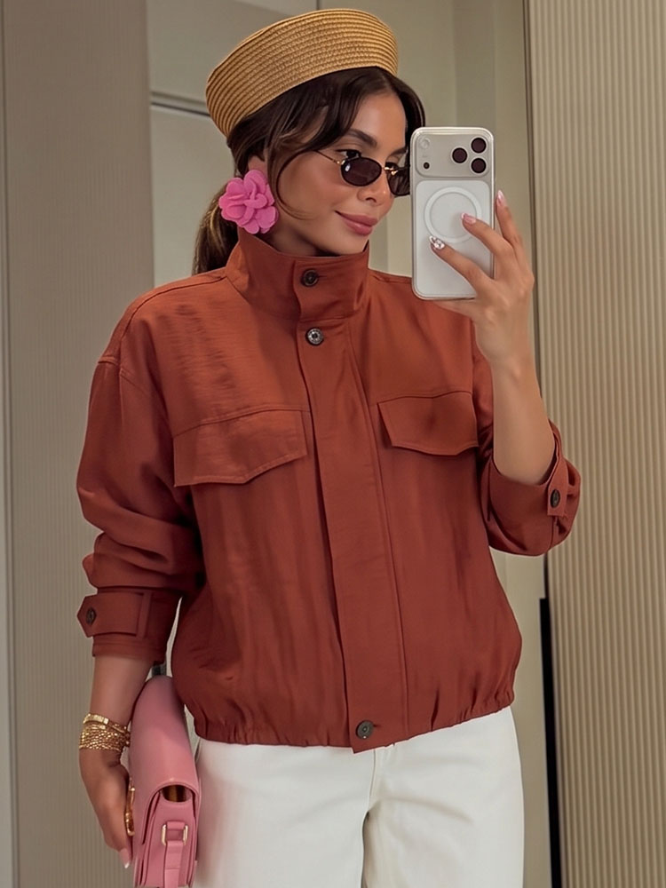 เสื้อแจ็คเก็ตคาร์โก้สีน้ำตาลคา - Women'S Fashion Utility Jacket บทวิจารณ์และราคา