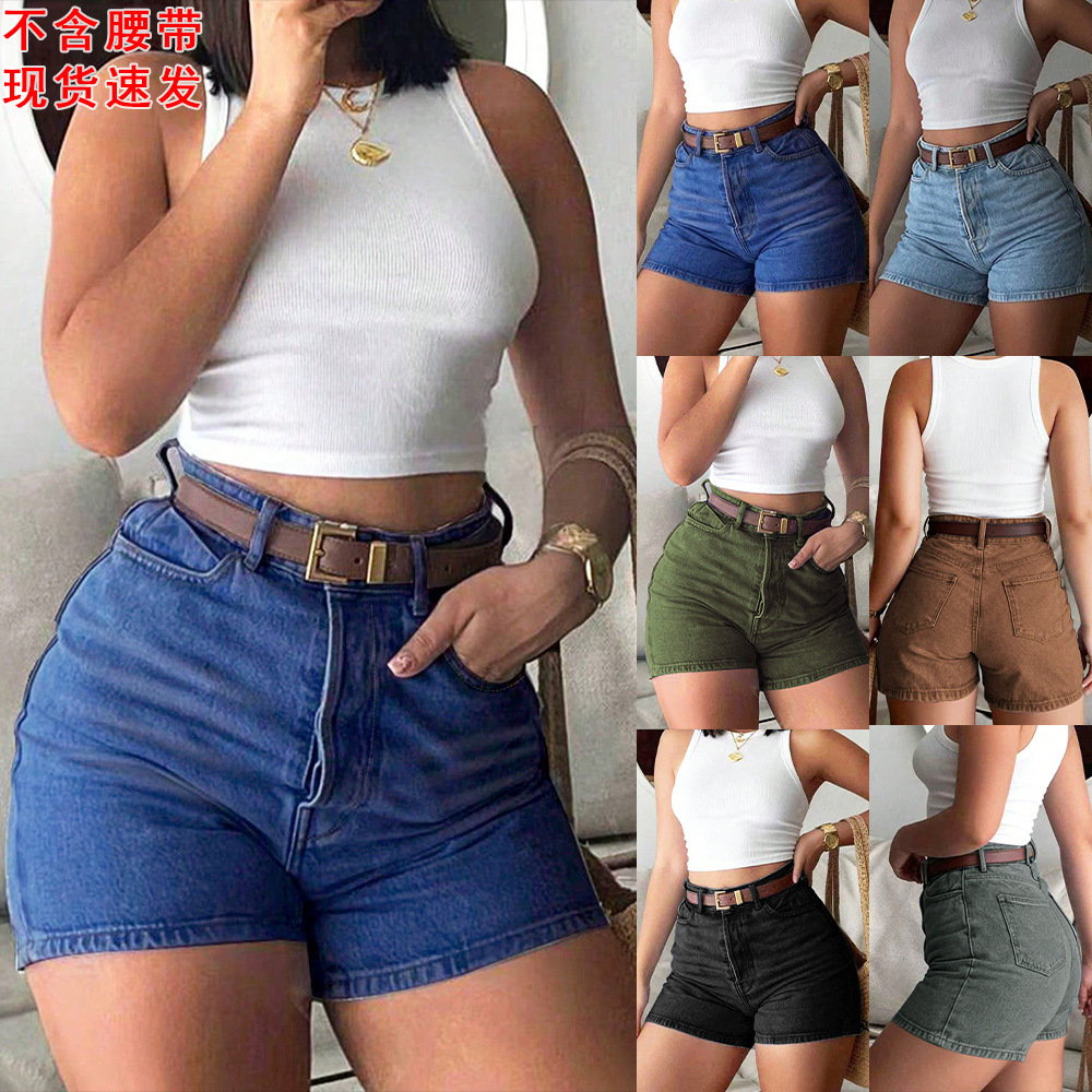 กางเกงยีนส์ขาสั้นเอวสูงทรงสลิม - Denim Shorts Women บทวิจารณ์และราคา