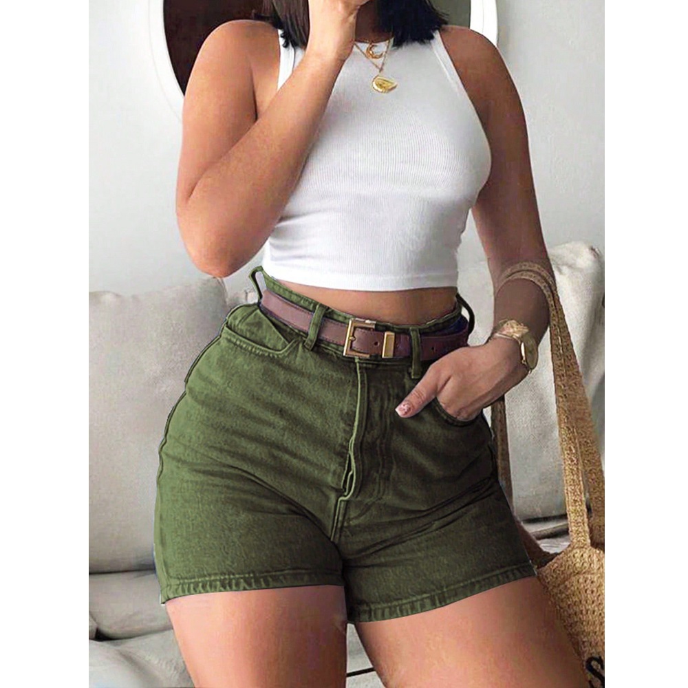 กางเกงยีนส์ขาสั้นเอวสูงทรงสลิม - Denim Shorts Women บทวิจารณ์และราคา