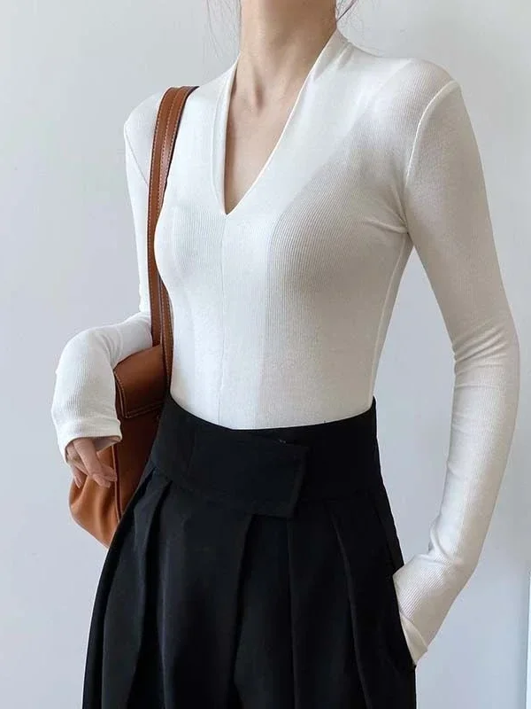 เสื้อเชิ้ตคอวีทรงเข้ารูป แขนยา - Women'S Fashion Tops บทวิจารณ์และราคา