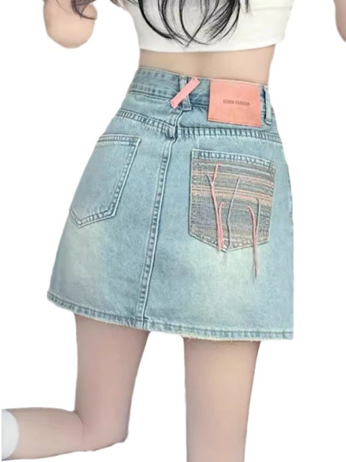 กระโปรงยีนส์วินเทจทรงสั้นเอวสู - Denim Shorts Women บทวิจารณ์และราคา