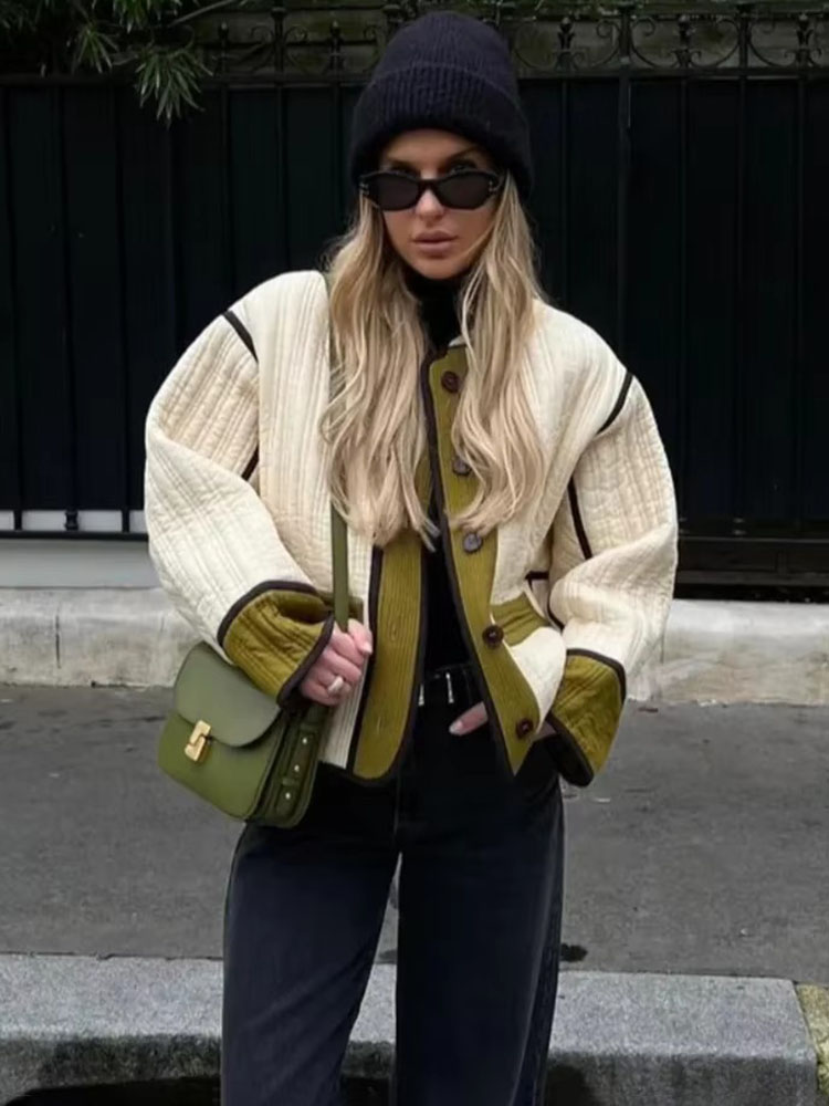 TARUXY แฟชั่น Contrast เสื้อแจ - Women'S Fashion Quilted Jacket บทวิจารณ์และราคา