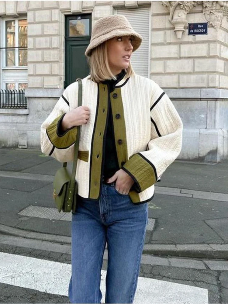 TARUXY แฟชั่น Contrast เสื้อแจ - Women'S Fashion Quilted Jacket บทวิจารณ์และราคา