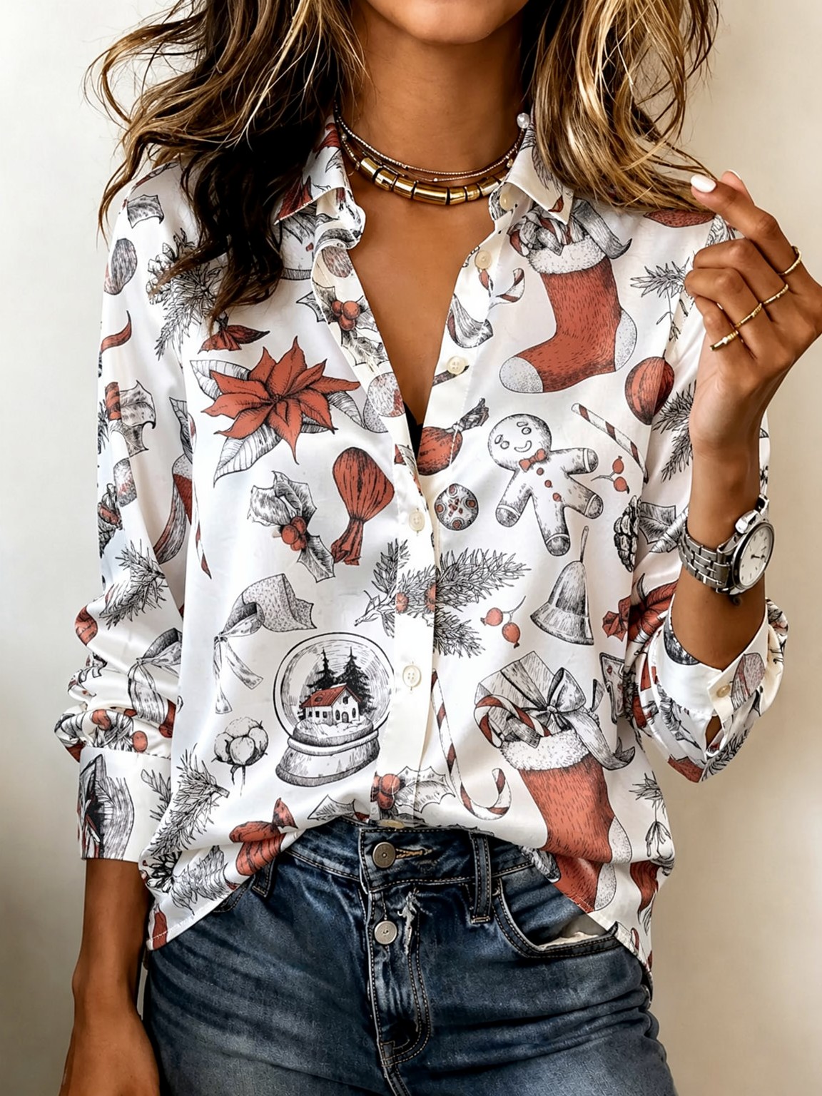 เสื้อซาตินแขนยาวปกอ่อนนุ่มสำหร - Women'S Fashion Tops บทวิจารณ์และราคา