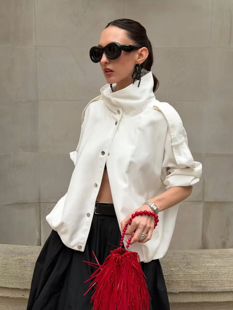 เสื้อแจ็คเก็ตคอสูงติดกระดุมแบบ - Women'S Fashion Utility Jacket บทวิจารณ์และราคา