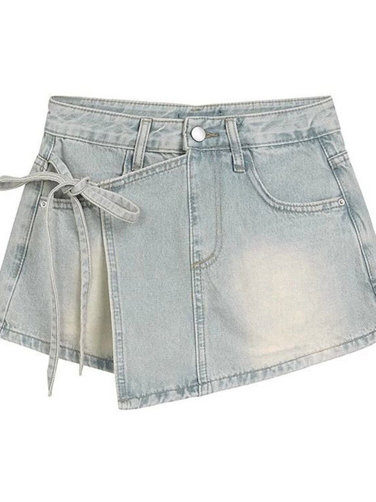 กระโปรงยีนส์เอวสูงสีฟ้าอ่อนแบบ - Denim Shorts Women บทวิจารณ์และราคา