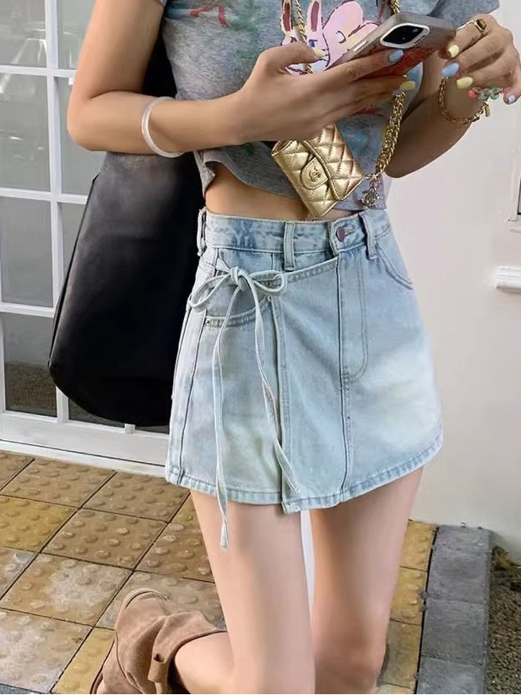 กระโปรงยีนส์เอวสูงสีฟ้าอ่อนแบบ - Denim Shorts Women บทวิจารณ์และราคา