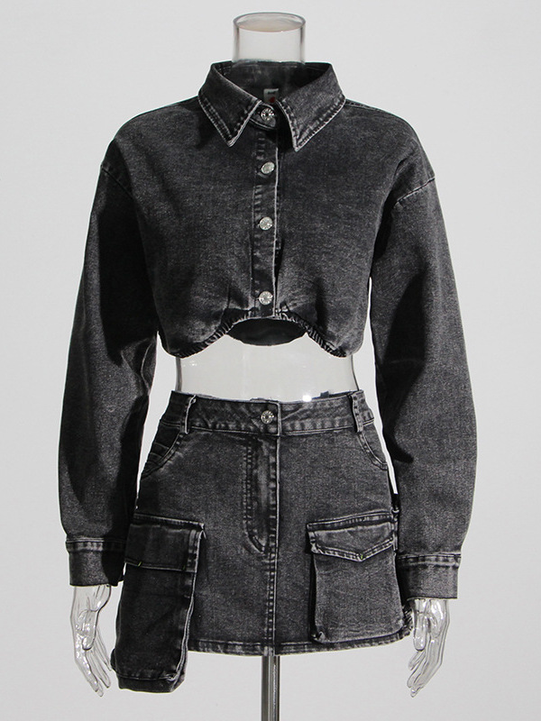   เสื้อแจ็คเก็ตยีนส์สีเทาควันบ - Women'S Fashion Utility Jacket บทวิจารณ์และราคา