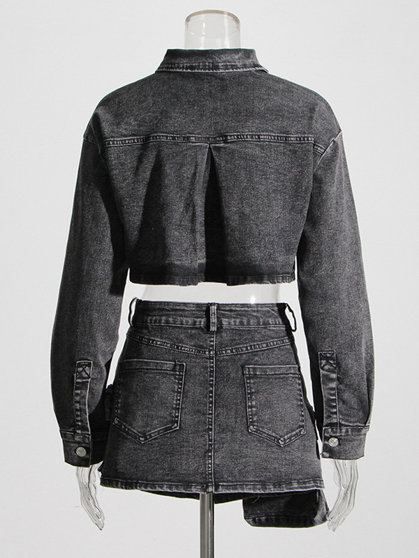   เสื้อแจ็คเก็ตยีนส์สีเทาควันบ - Women'S Fashion Utility Jacket บทวิจารณ์และราคา
