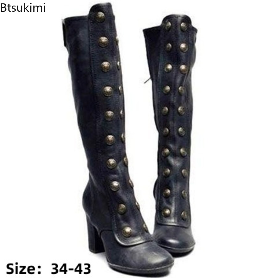 รองเท้าบูทแฟชั่นสไตล์เรโทรสีดำ - Women'S Fashion Knee High Boots บทวิจารณ์และราคา