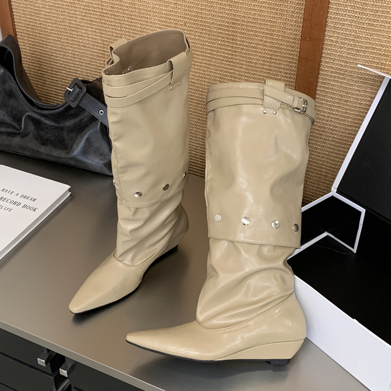 รองเท้าบูทส้นเตี้ยทรงหัวแหลมสำ - Women'S Fashion Knee High Boots บทวิจารณ์และราคา