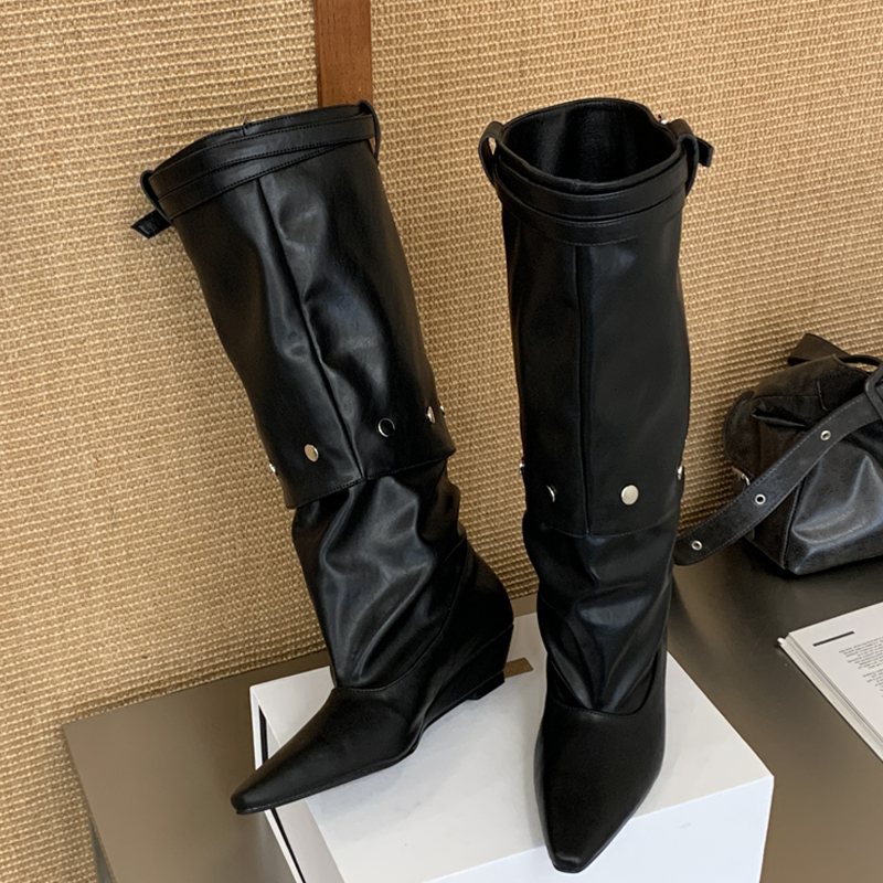รองเท้าบูทส้นเตี้ยทรงหัวแหลมสำ - Women'S Fashion Knee High Boots บทวิจารณ์และราคา