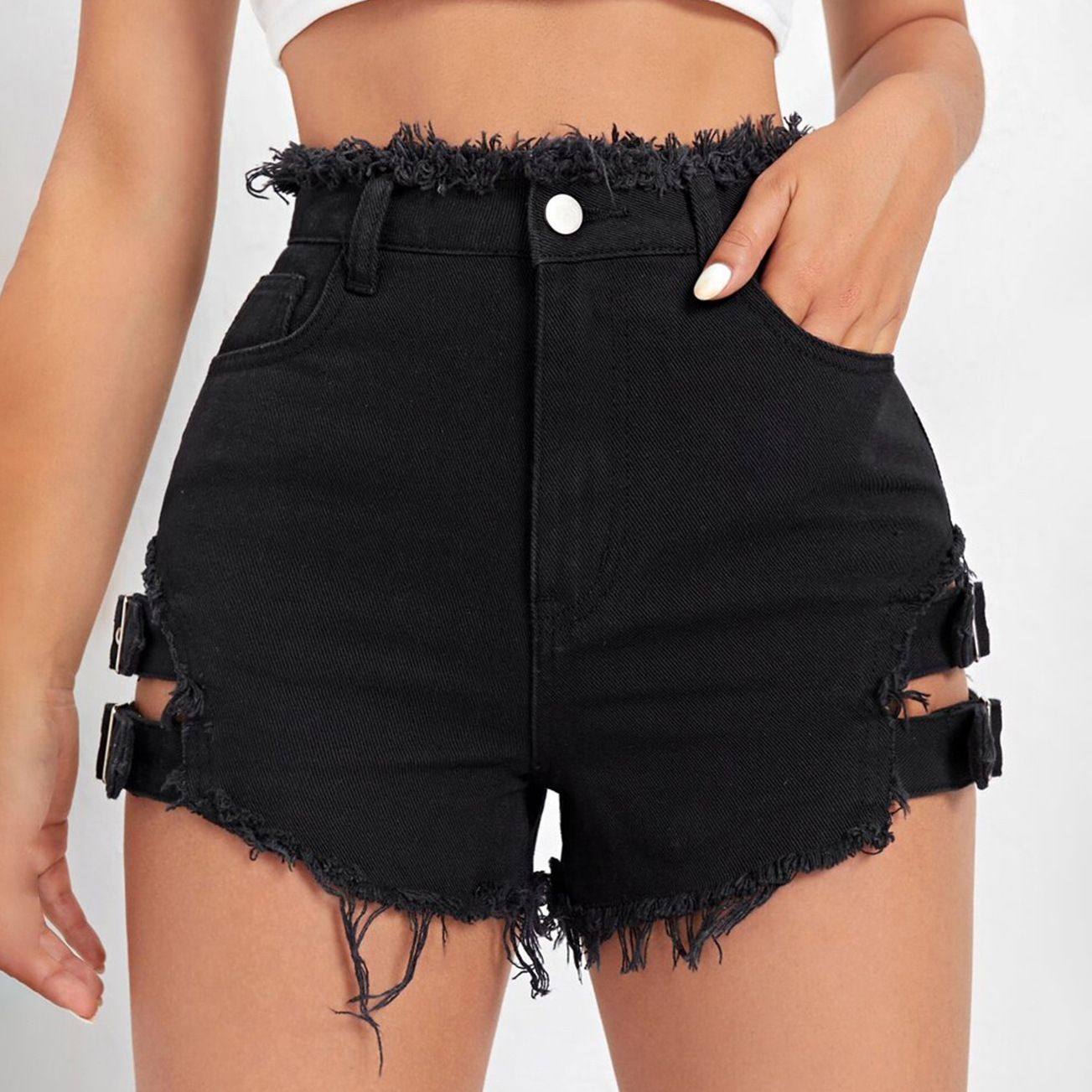 กางเกงยีนส์ขาสั้นเอวสูงสำหรับผ - Denim Shorts Women บทวิจารณ์และราคา