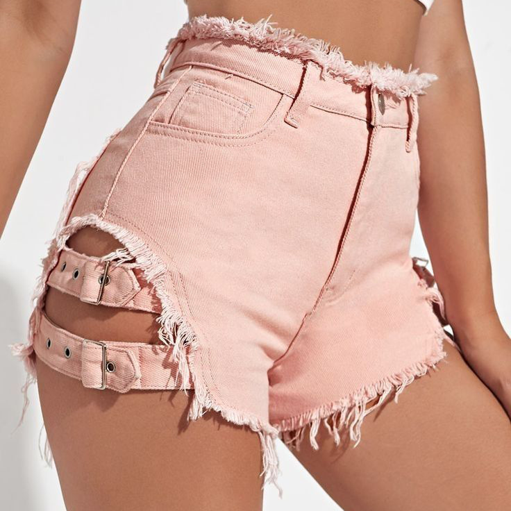 กางเกงยีนส์ขาสั้นเอวสูงสำหรับผ - Denim Shorts Women บทวิจารณ์และราคา