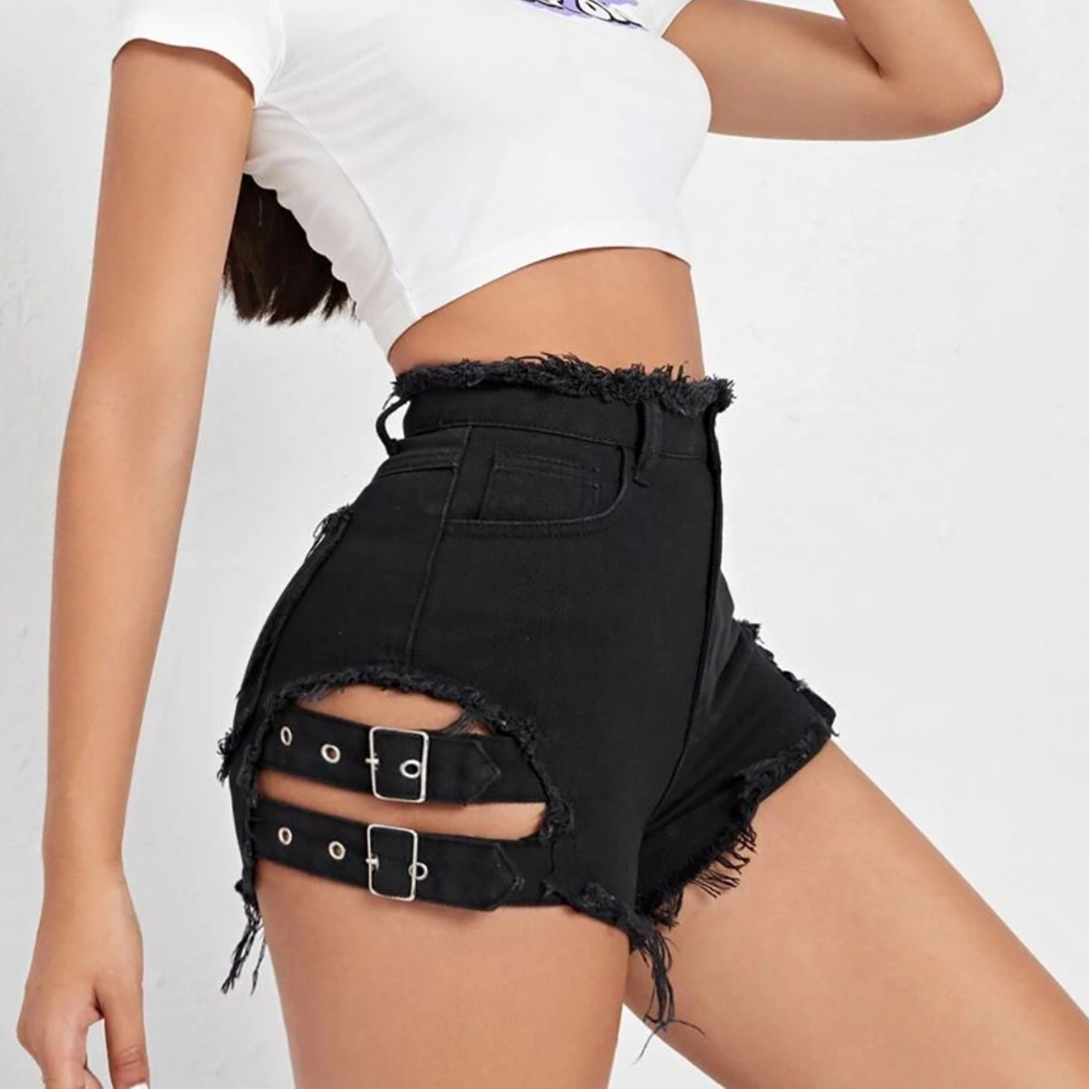 กางเกงยีนส์ขาสั้นเอวสูงสำหรับผ - Denim Shorts Women บทวิจารณ์และราคา