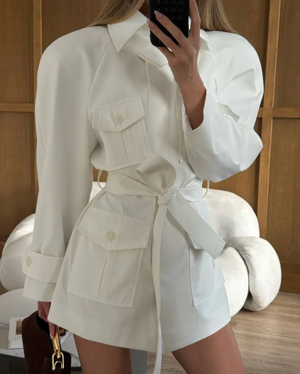 เสื้อแจ็คเก็ตผูกคอสีขาวล้วน แข - Women'S Fashion Utility Jacket บทวิจารณ์และราคา