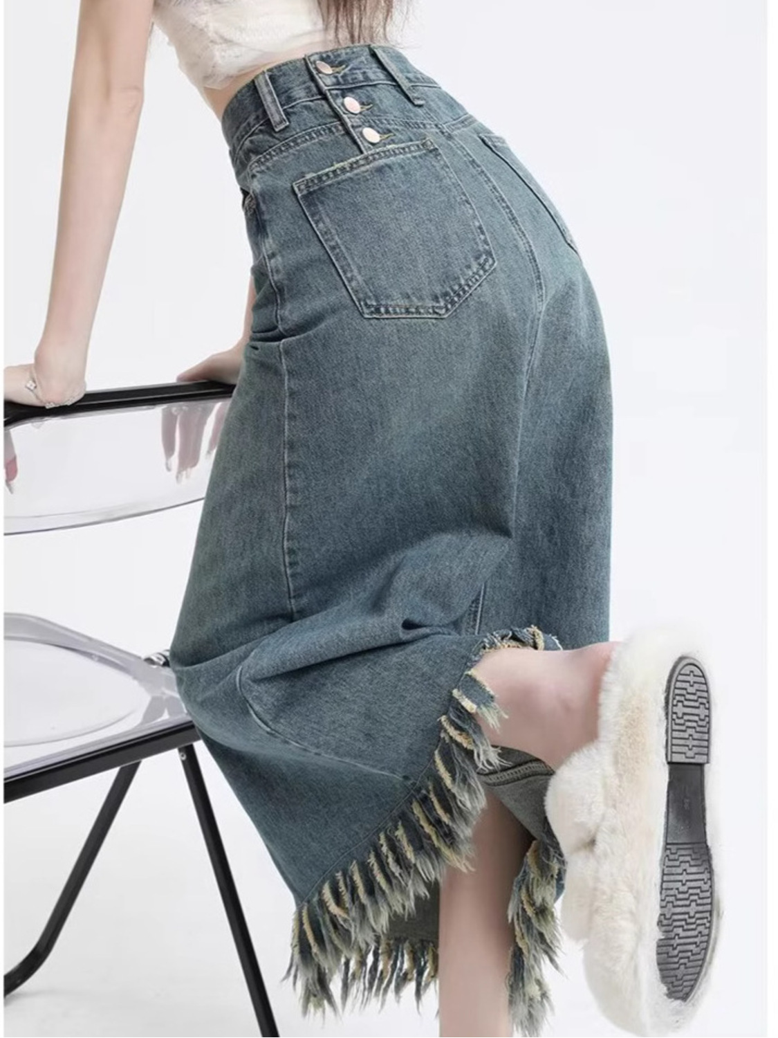 กระโปรงยีนส์เอวสูงทรงวินเทจสำห - Denim Shorts Women บทวิจารณ์และราคา