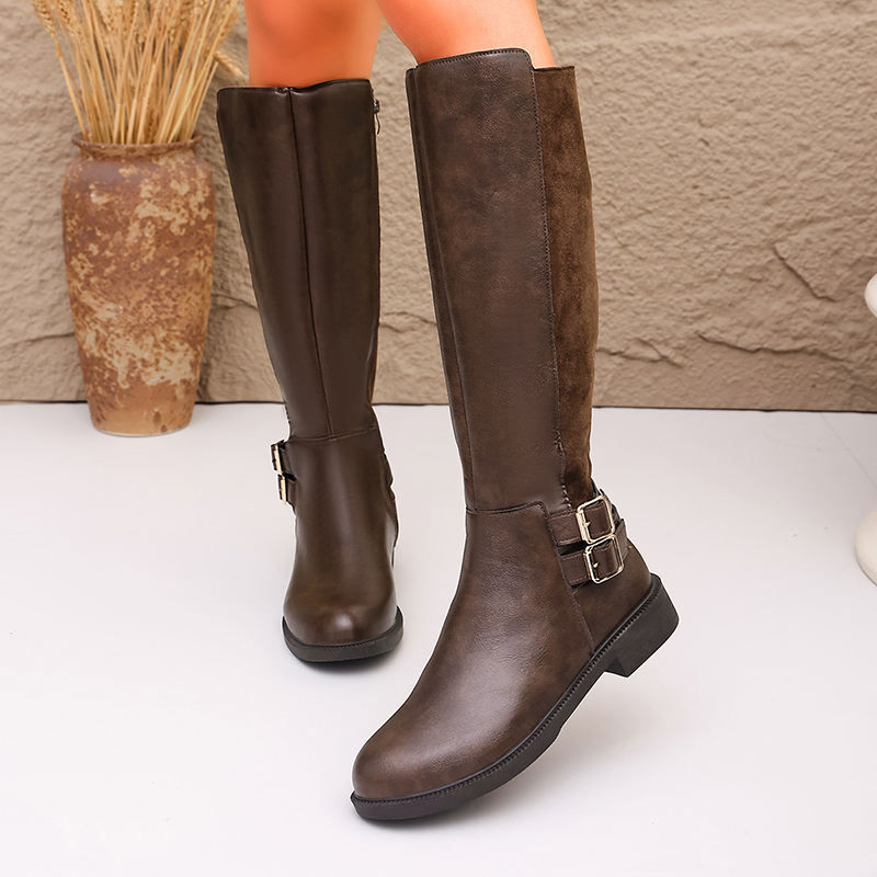 รองเท้าบูทขี่ม้าหนัง PU สีน้ำต - Women'S Fashion Knee High Boots บทวิจารณ์และราคา
