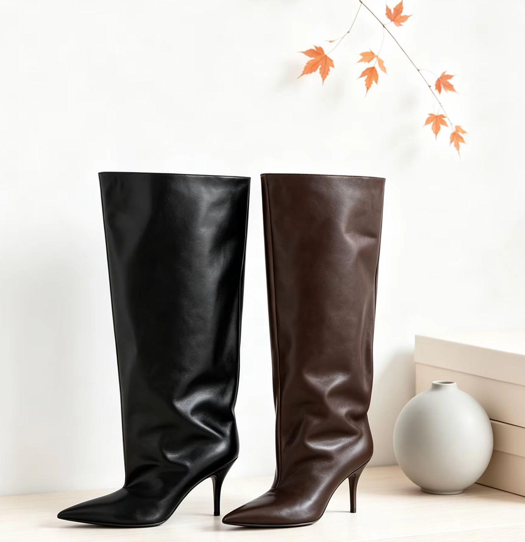 รองเท้าบูทหุ้มข้อทรงสูงปลายแหล - Women'S Fashion Knee High Boots บทวิจารณ์และราคา
