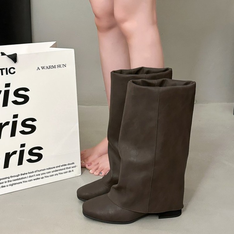 รองเท้าบูทแฟชั่นวินเทจหัวเหลี่ - Women'S Fashion Knee High Boots บทวิจารณ์และราคา