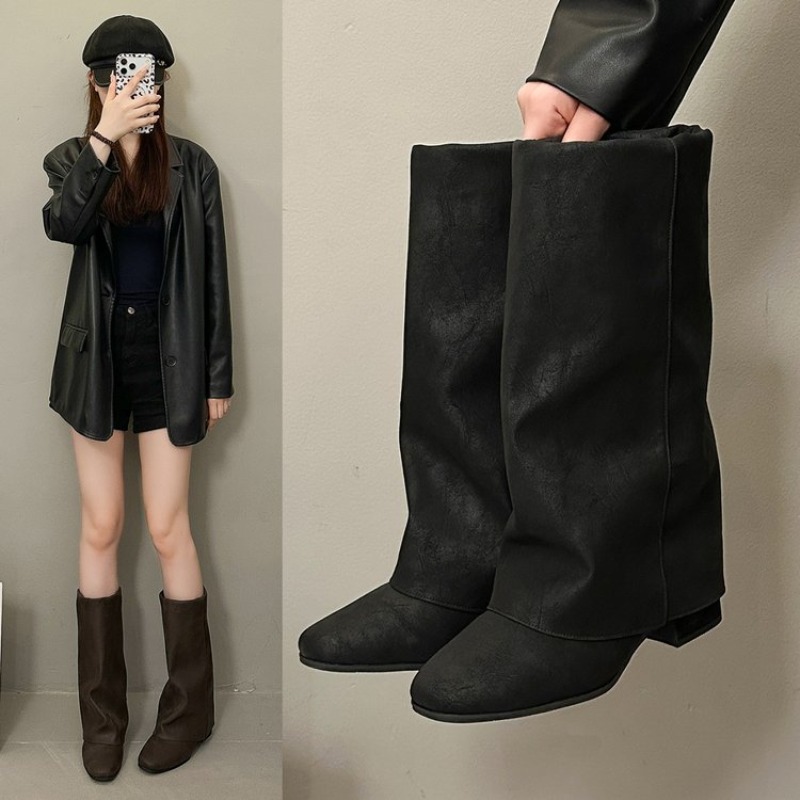 รองเท้าบูทแฟชั่นวินเทจหัวเหลี่ - Women'S Fashion Knee High Boots บทวิจารณ์และราคา