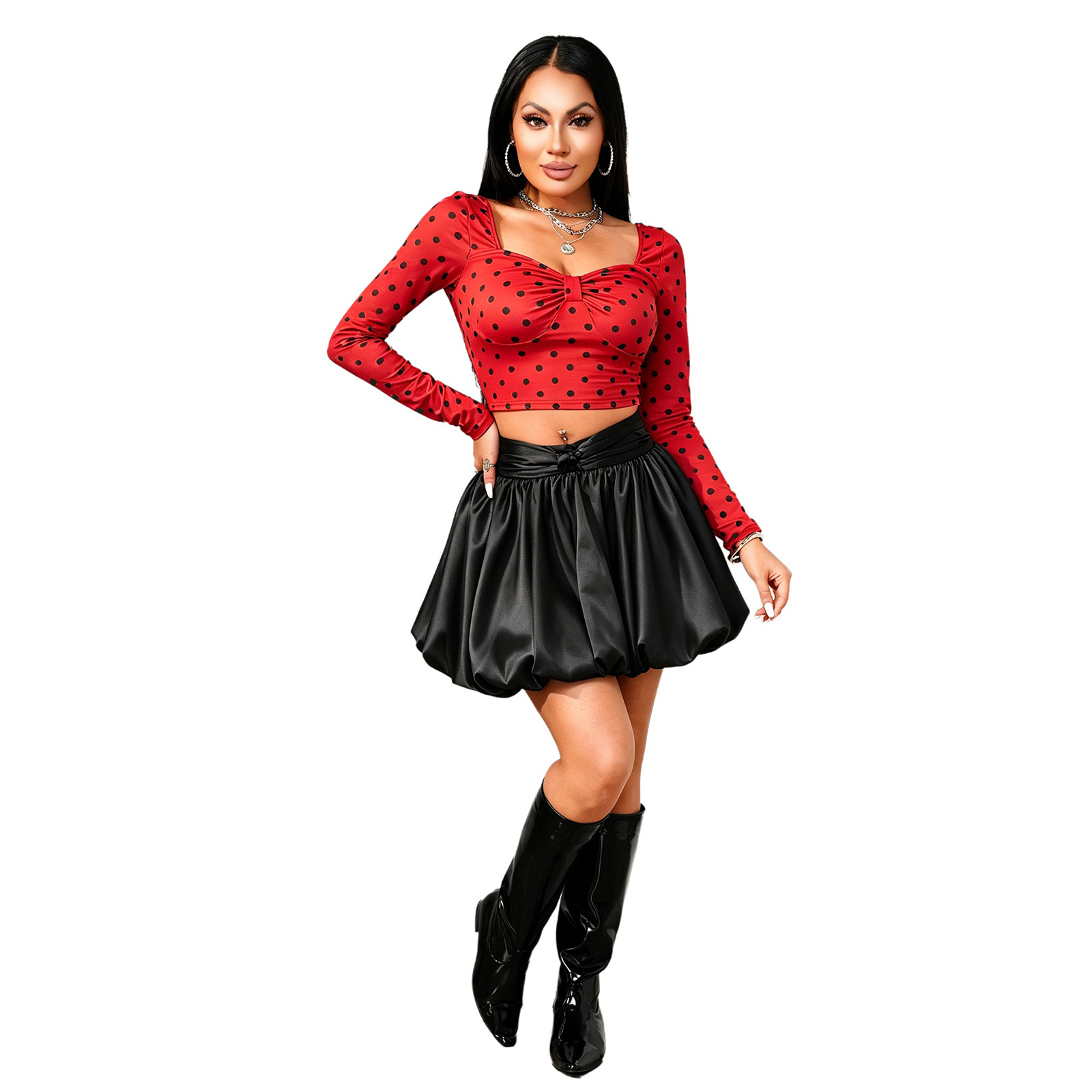 เสื้อครอปแขนยาวลายจุดสำหรับผู้ - Women'S Fashion Tops บทวิจารณ์และราคา