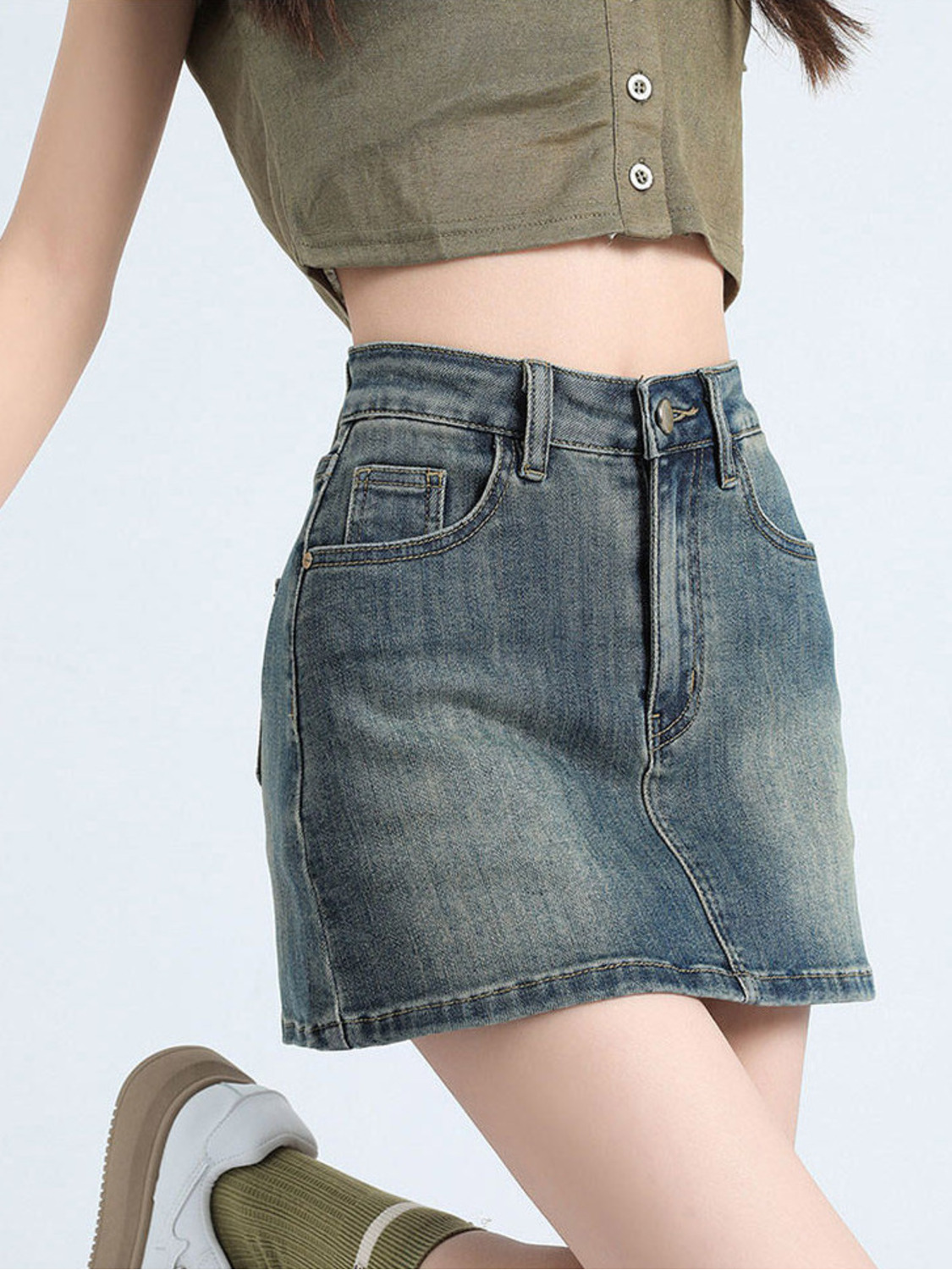 กระโปรงยีนส์วินเทจทรงสั้นสำหรั - Denim Shorts Women บทวิจารณ์และราคา